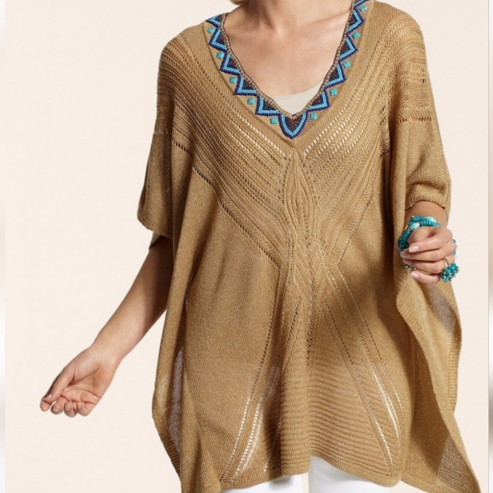 NWOT CHICO'S Nicki Sweater light-weight Poncho Sz. Small medium